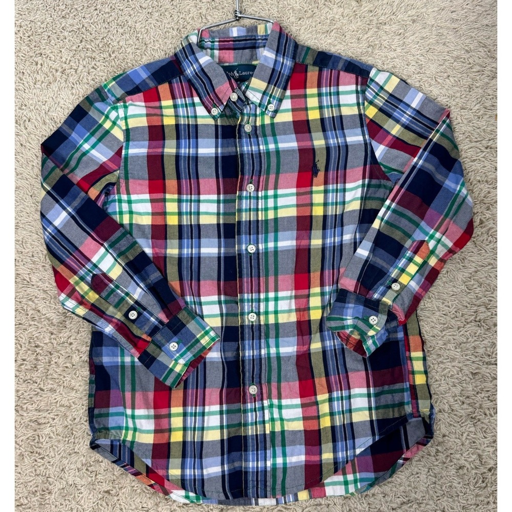 Ralph Lauren Boys Multi Color Plaid‎ Cotton Button Down Shirt Size 6 Classic